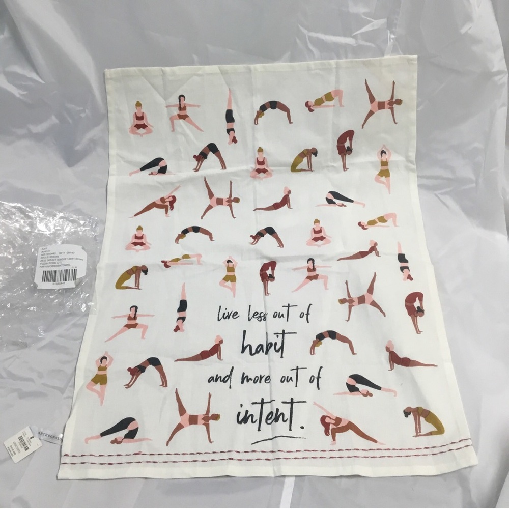 Anthropologie Yoga Pose DISHTOWEL Embroidered Trim Live With Intent Cotton NWT